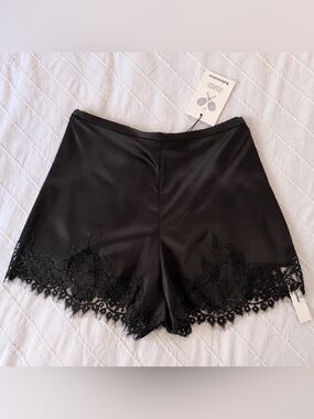 🖤 REFORMATION • Fern Black Satin Lace Shorts